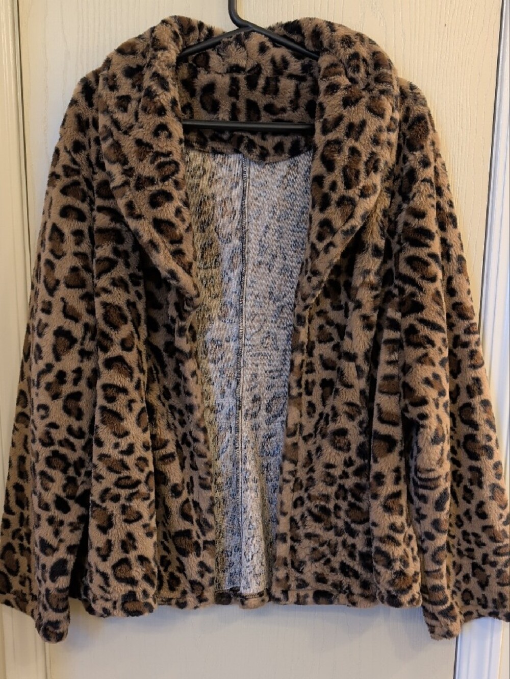 SHEIN Curve Faux Fur Leopard Print Jacket Brown Beige Black Open Front 4XL - Picture 2 of 6